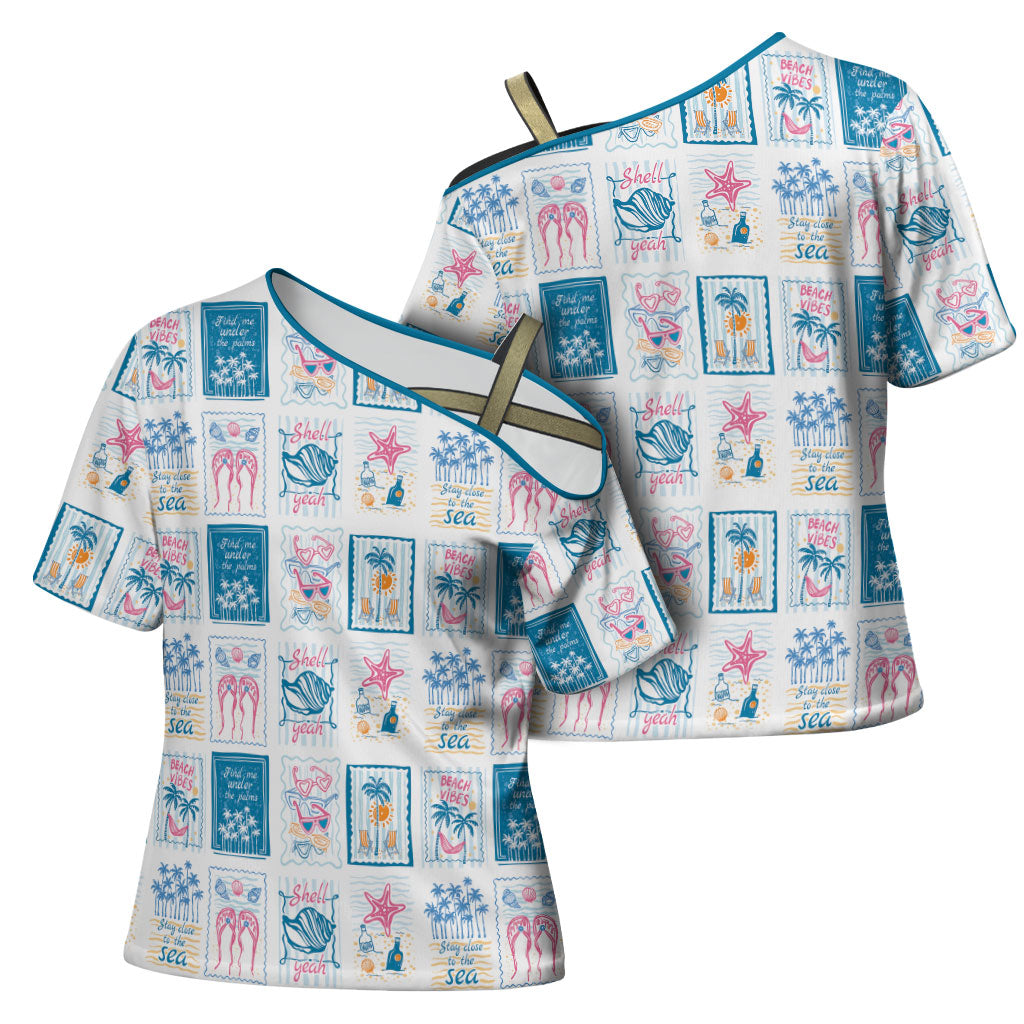 Hawaii Coastal Summer Postcard Cross Shoulder Shirt LT01 - Polynesian Pride