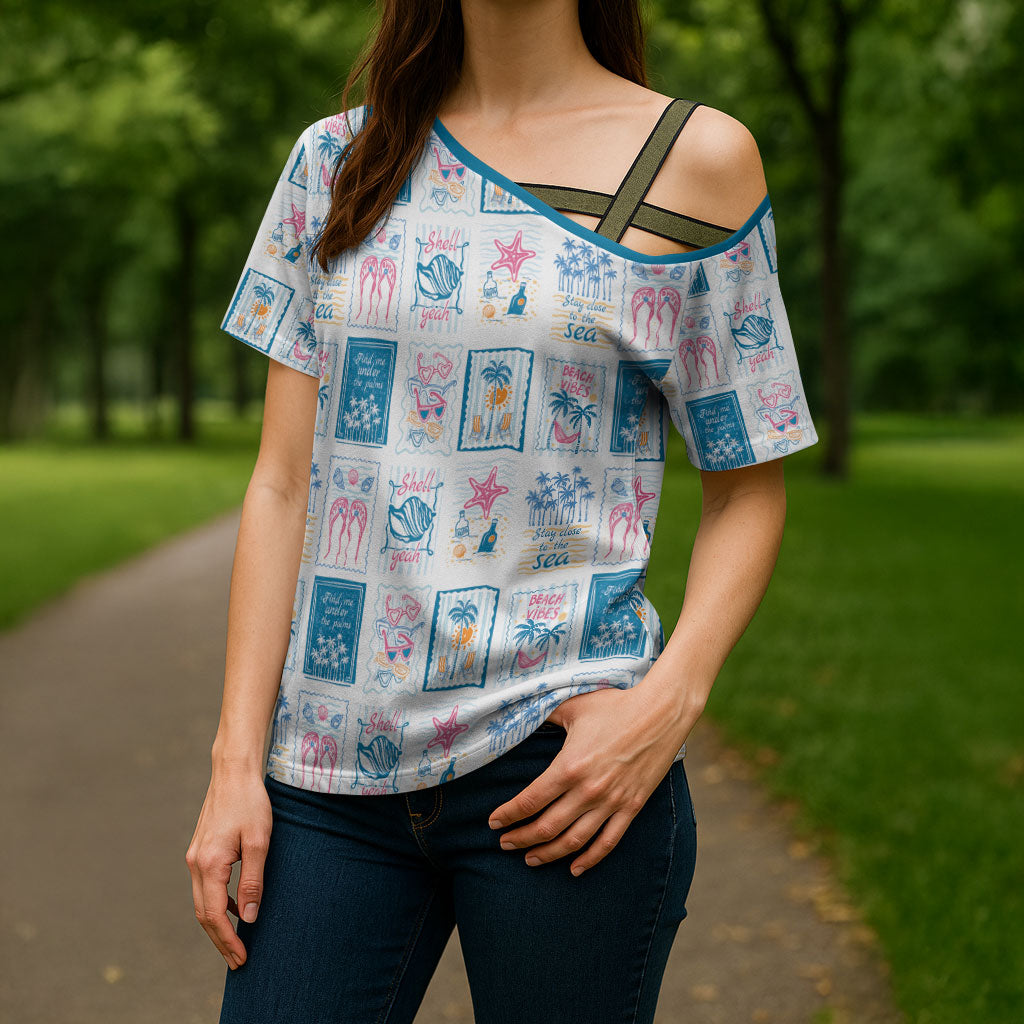 Hawaii Coastal Summer Postcard Cross Shoulder Shirt LT01 - Polynesian Pride