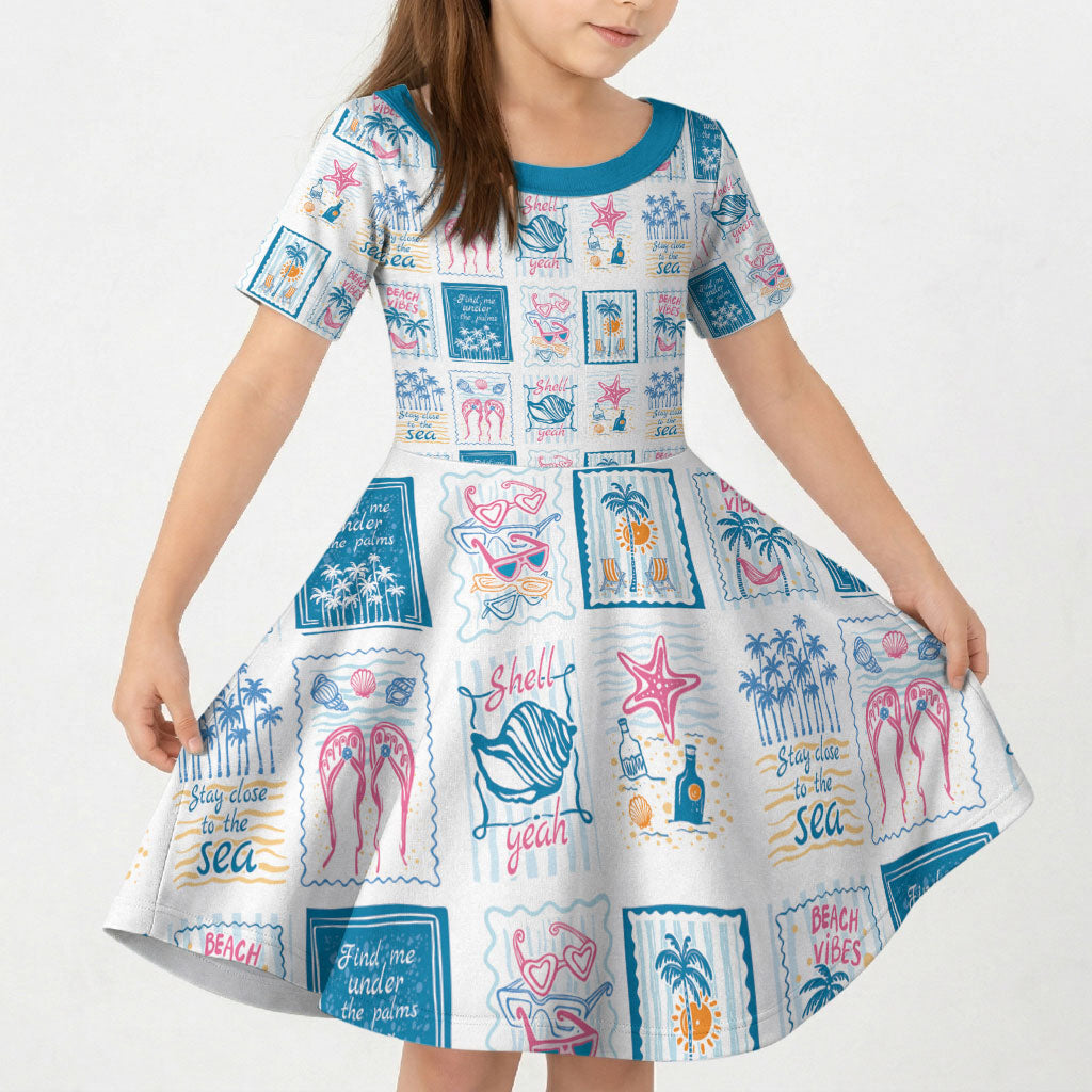 Hawaii Coastal Summer Postcard Kid Short Sleeve Dress LT01 KID Multicolor - Polynesian Pride