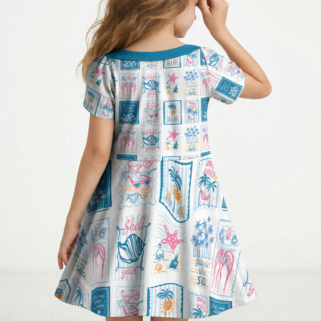 Hawaii Coastal Summer Postcard Kid Short Sleeve Dress LT01 - Polynesian Pride