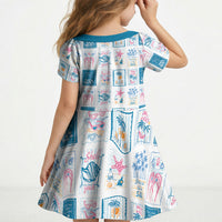 Hawaii Coastal Summer Postcard Kid Short Sleeve Dress LT01 - Polynesian Pride
