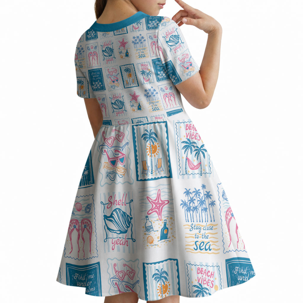 Hawaii Coastal Summer Postcard Kid Short Sleeve Dress LT01 - Polynesian Pride