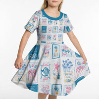 Hawaii Coastal Summer Postcard Kid Short Sleeve Dress LT01 - Polynesian Pride
