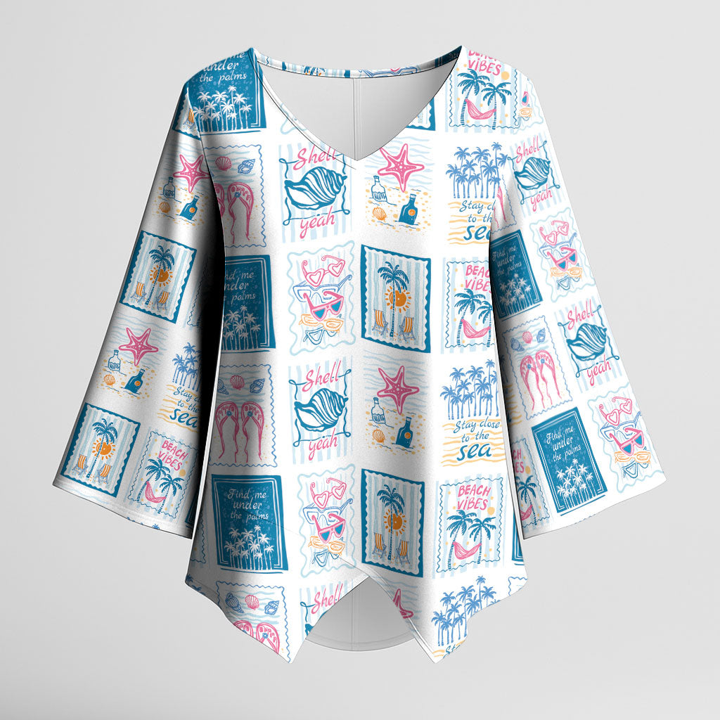 Hawaii Coastal Summer Postcard Kimono Sleeve Blouse LT01 Female Multicolor - Polynesian Pride