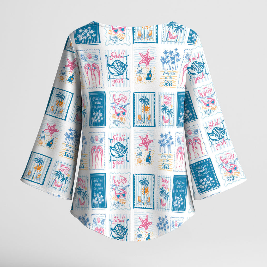 Hawaii Coastal Summer Postcard Kimono Sleeve Blouse LT01 - Polynesian Pride