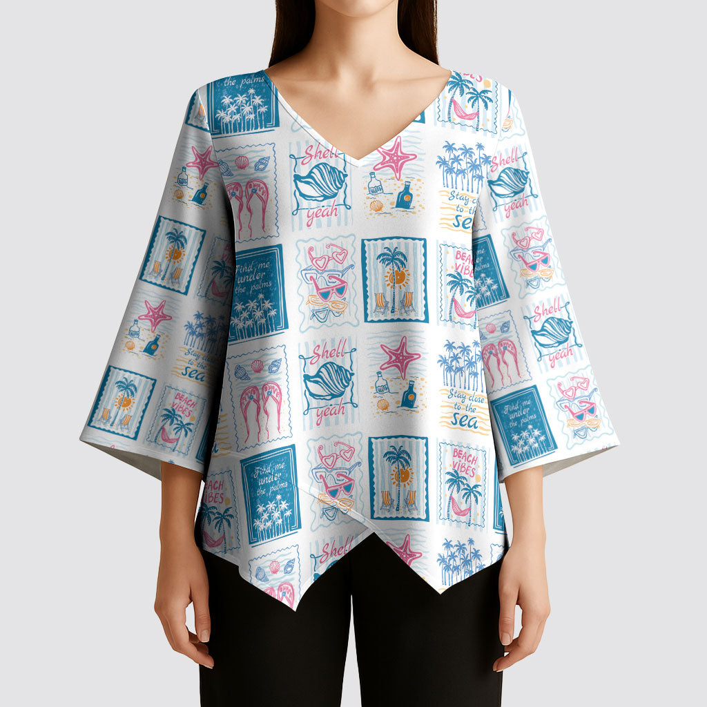 Hawaii Coastal Summer Postcard Kimono Sleeve Blouse LT01 - Polynesian Pride