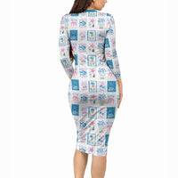 Hawaii Coastal Summer Postcard Long Sleeve Bodycon Dress LT01 - Polynesian Pride