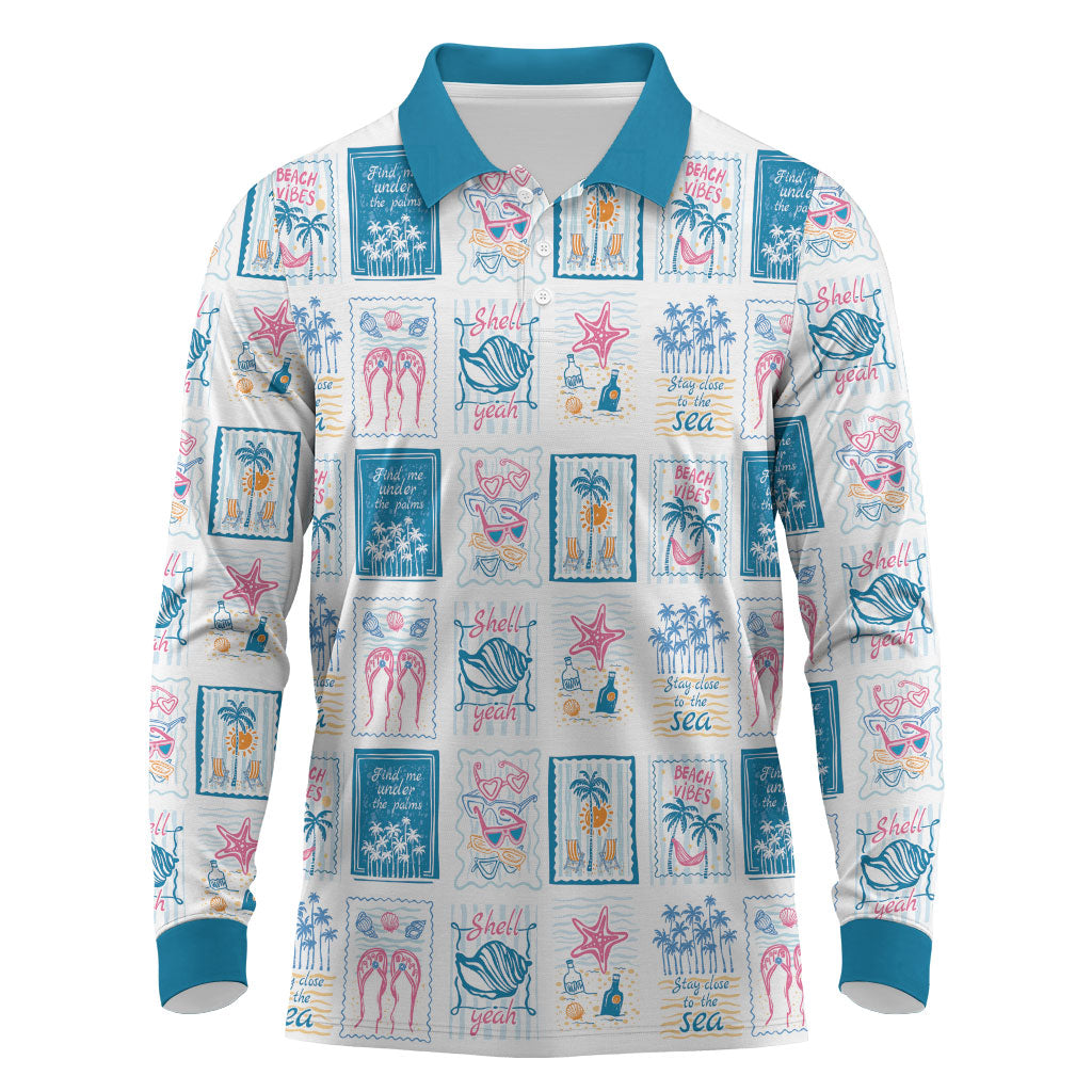 Hawaii Coastal Summer Postcard Long Sleeve Polo Shirt LT01 Multicolor - Polynesian Pride