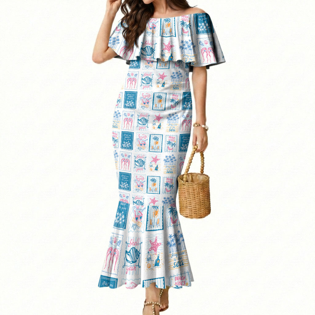 Hawaii Coastal Summer Postcard Mermaid Dress LT01 Women Multicolor - Polynesian Pride
