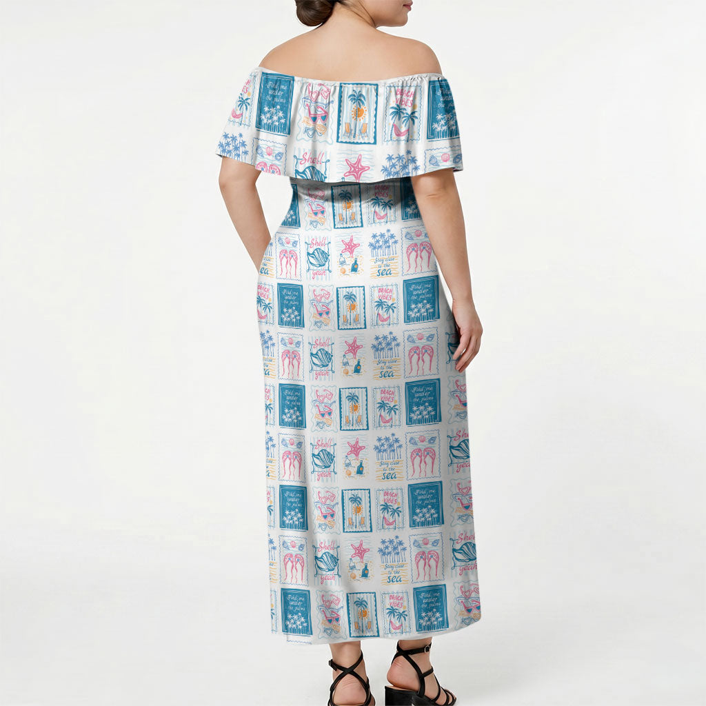 Hawaii Coastal Summer Postcard Off Shoulder Maxi Dress LT01 - Polynesian Pride