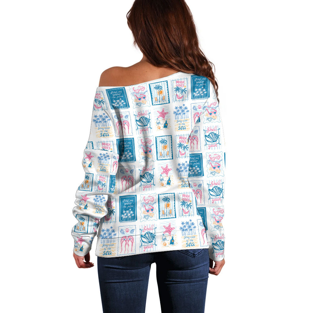 Hawaii Coastal Summer Postcard Off Shoulder Sweater LT01 - Polynesian Pride