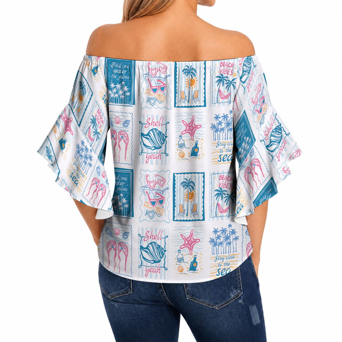Hawaii Coastal Summer Postcard Off Shoulder Wrap Waist Top LT01 - Polynesian Pride