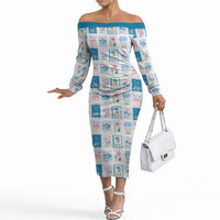 Hawaii Coastal Summer Postcard Off The Shoulder Long Sleeve Dress LT01 Women Multicolor - Polynesian Pride