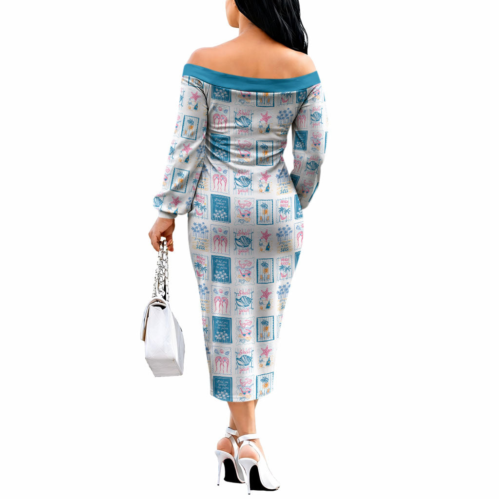 Hawaii Coastal Summer Postcard Off The Shoulder Long Sleeve Dress LT01 - Polynesian Pride