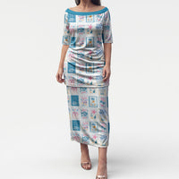Hawaii Coastal Summer Postcard Puletasi LT01 Long Dress Multicolor - Polynesian Pride
