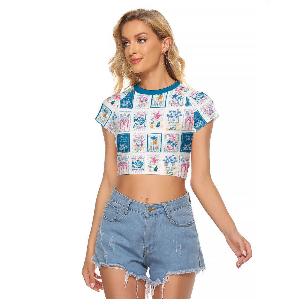Hawaii Coastal Summer Postcard Raglan Cropped T Shirt LT01 Female Multicolor - Polynesian Pride