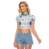 Hawaii Coastal Summer Postcard Raglan Cropped T Shirt LT01 Female Multicolor - Polynesian Pride