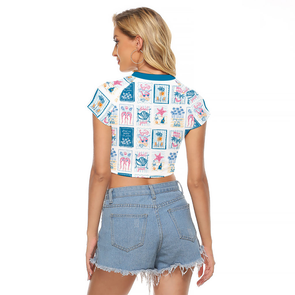Hawaii Coastal Summer Postcard Raglan Cropped T Shirt LT01 - Polynesian Pride