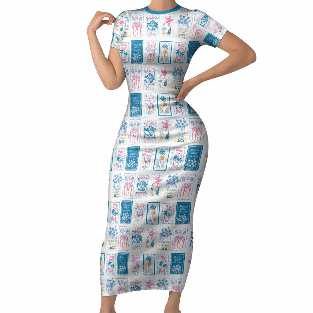 Hawaii Coastal Summer Postcard Short Sleeve Bodycon Dress LT01 Long Dress Multicolor - Polynesian Pride