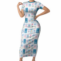 Hawaii Coastal Summer Postcard Short Sleeve Bodycon Dress LT01 Long Dress Multicolor - Polynesian Pride