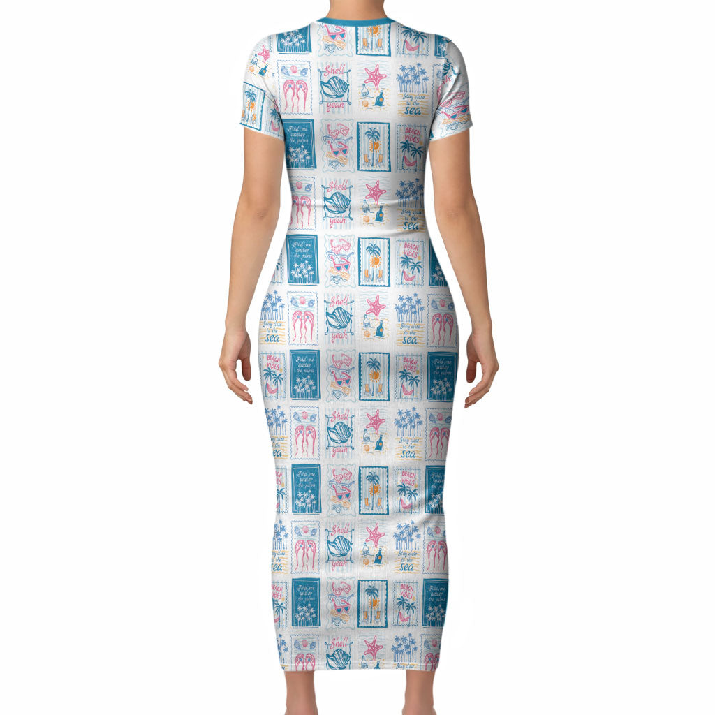 Hawaii Coastal Summer Postcard Short Sleeve Bodycon Dress LT01 - Polynesian Pride