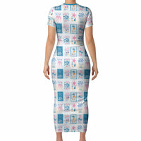 Hawaii Coastal Summer Postcard Short Sleeve Bodycon Dress LT01 - Polynesian Pride