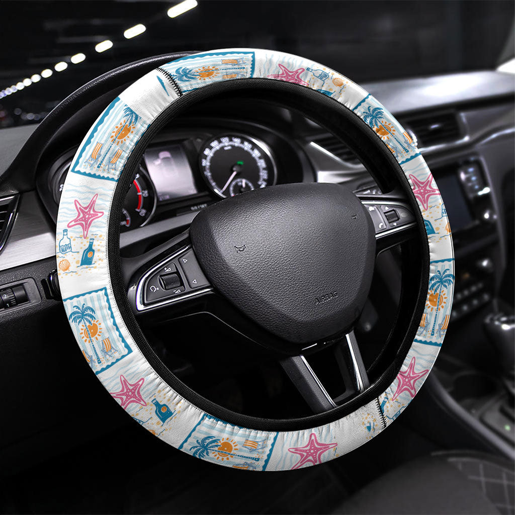 Hawaii Coastal Summer Postcard Steering Wheel Cover LT01 Universal Fit Multicolor - Polynesian Pride