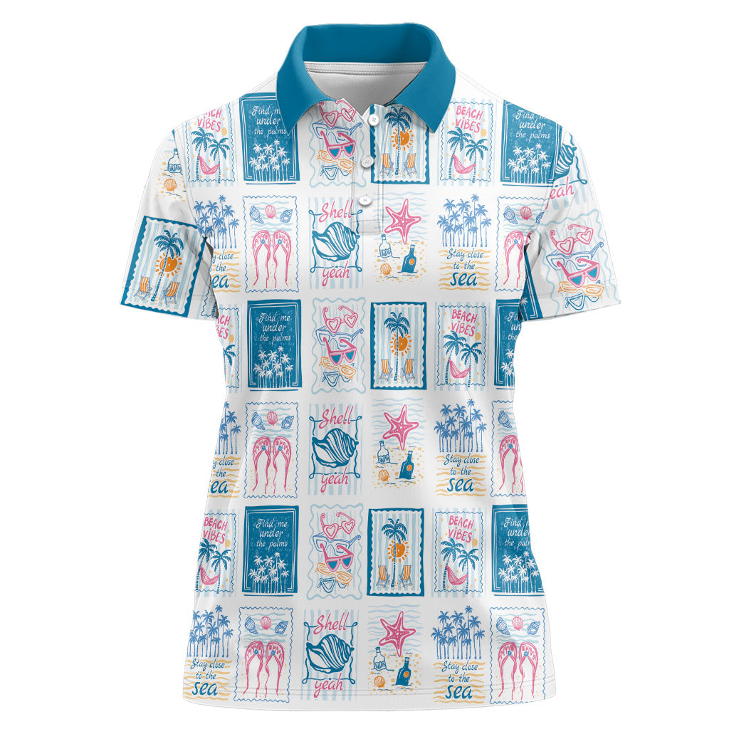 Hawaii Coastal Summer Postcard Women Polo Shirt LT01 Female Multicolor - Polynesian Pride