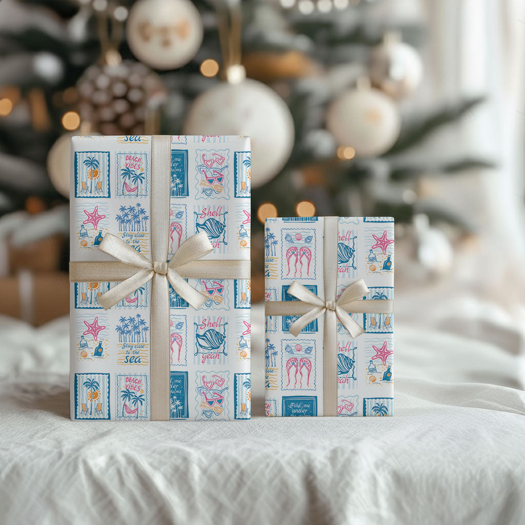 Hawaii Coastal Summer Postcard Wrapping Paper LT01 - Polynesian Pride