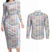 Aloha Summer Posters Grunge Textures Couples Matching Long Sleeve Bodycon Dress and Long Sleeve Button Shirt LT01 Multicolor - Polynesian Pride