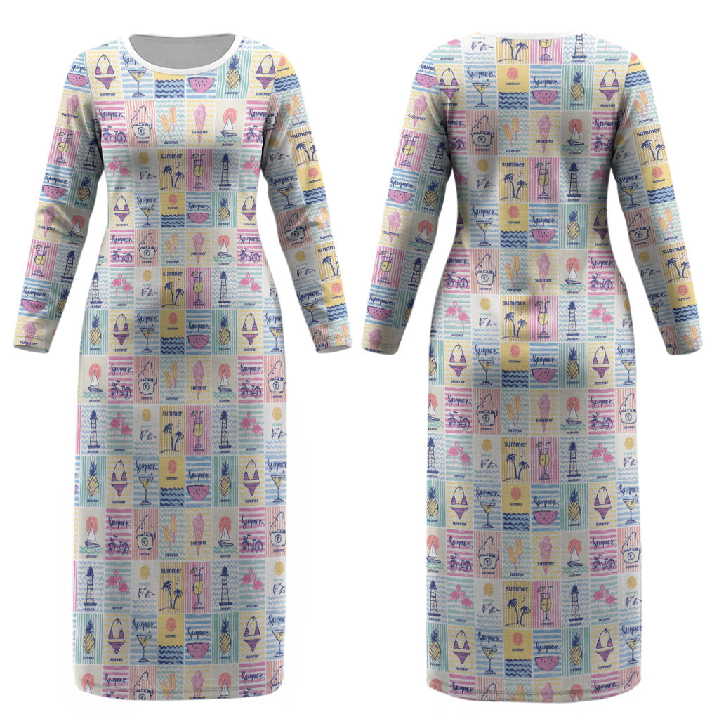 Aloha Summer Posters Grunge Textures Couples Matching Long Sleeve Bodycon Dress and Long Sleeve Button Shirt LT01 - Polynesian Pride