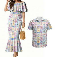 Aloha Summer Posters Grunge Textures Couples Matching Mermaid Dress and Hawaiian Shirt LT01 Multicolor - Polynesian Pride