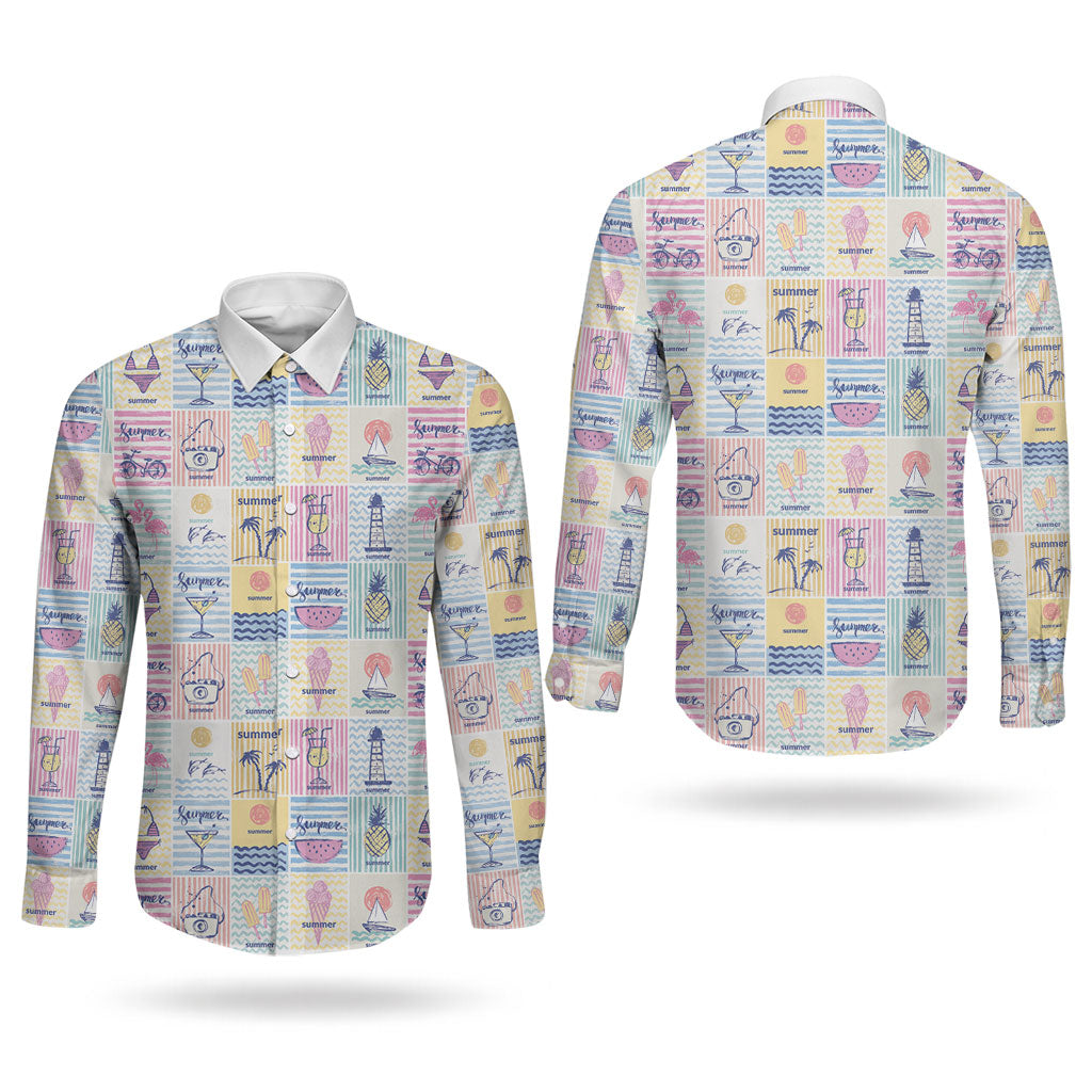 Aloha Summer Posters Grunge Textures Couples Matching Off Shoulder Short Dress and Long Sleeve Button Shirt LT01 - Polynesian Pride