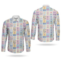 Aloha Summer Posters Grunge Textures Couples Matching Off Shoulder Short Dress and Long Sleeve Button Shirt LT01 - Polynesian Pride