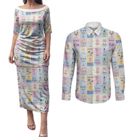 Aloha Summer Posters Grunge Textures Couples Matching Puletasi and Long Sleeve Button Shirt LT01 Multicolor - Polynesian Pride