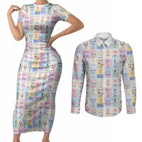 Aloha Summer Posters Grunge Textures Couples Matching Short Sleeve Bodycon Dress and Long Sleeve Button Shirt LT01 Multicolor - Polynesian Pride