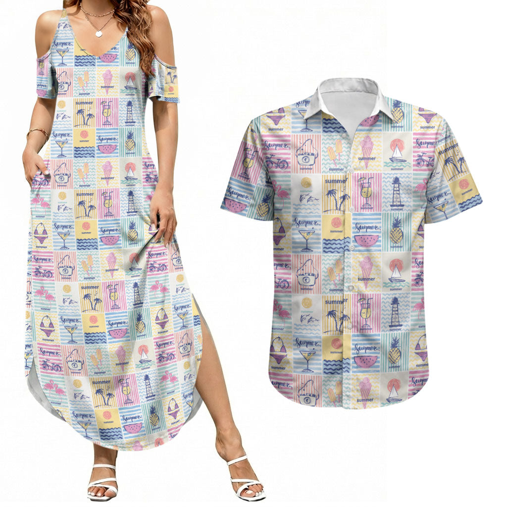 Aloha Summer Posters Grunge Textures Couples Matching Summer Maxi Dress and Hawaiian Shirt LT01 Multicolor - Polynesian Pride