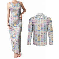 Aloha Summer Posters Grunge Textures Couples Matching Tank Maxi Dress and Long Sleeve Button Shirt LT01 Multicolor - Polynesian Pride