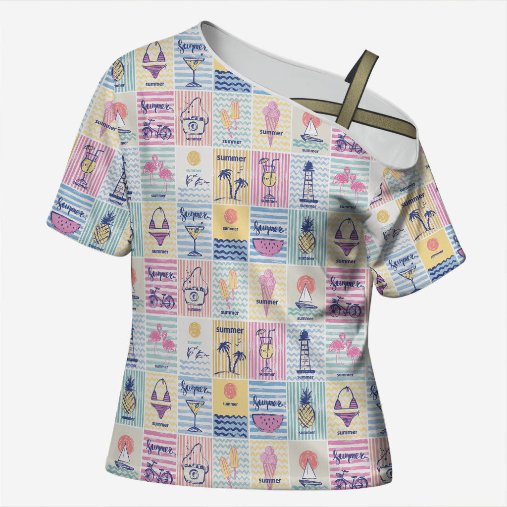 Aloha Summer Posters Grunge Textures Cross Shoulder Shirt LT01 Female Multicolor - Polynesian Pride