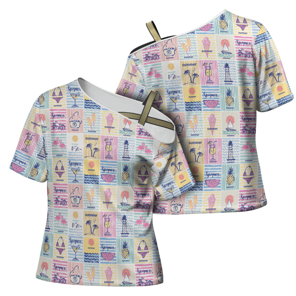 Aloha Summer Posters Grunge Textures Cross Shoulder Shirt LT01 - Polynesian Pride