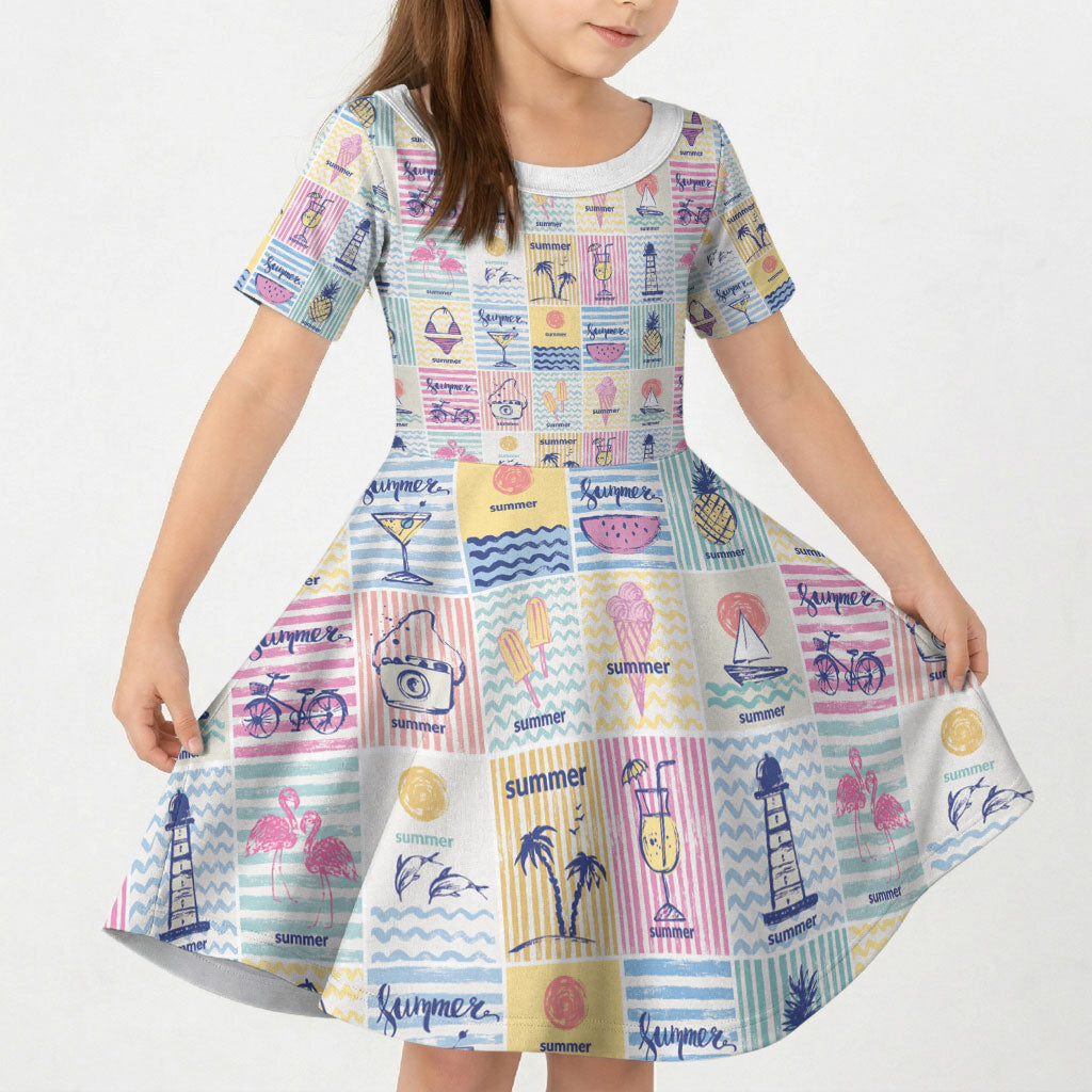 Aloha Summer Posters Grunge Textures Kid Short Sleeve Dress LT01 KID Multicolor - Polynesian Pride