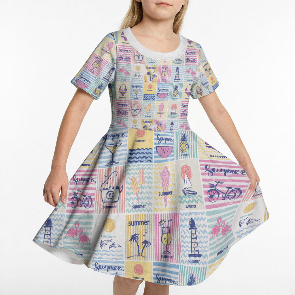 Aloha Summer Posters Grunge Textures Kid Short Sleeve Dress LT01 - Polynesian Pride