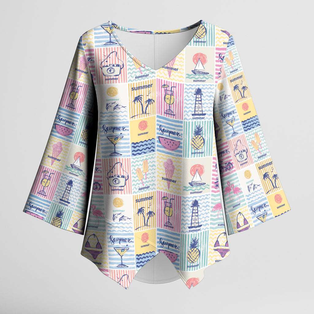 Aloha Summer Posters Grunge Textures Kimono Sleeve Blouse LT01 Female Multicolor - Polynesian Pride