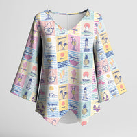 Aloha Summer Posters Grunge Textures Kimono Sleeve Blouse LT01 Female Multicolor - Polynesian Pride
