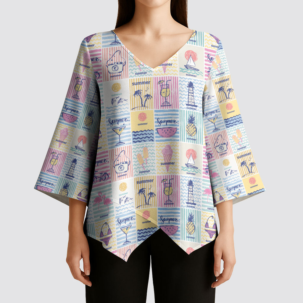Aloha Summer Posters Grunge Textures Kimono Sleeve Blouse LT01 - Polynesian Pride
