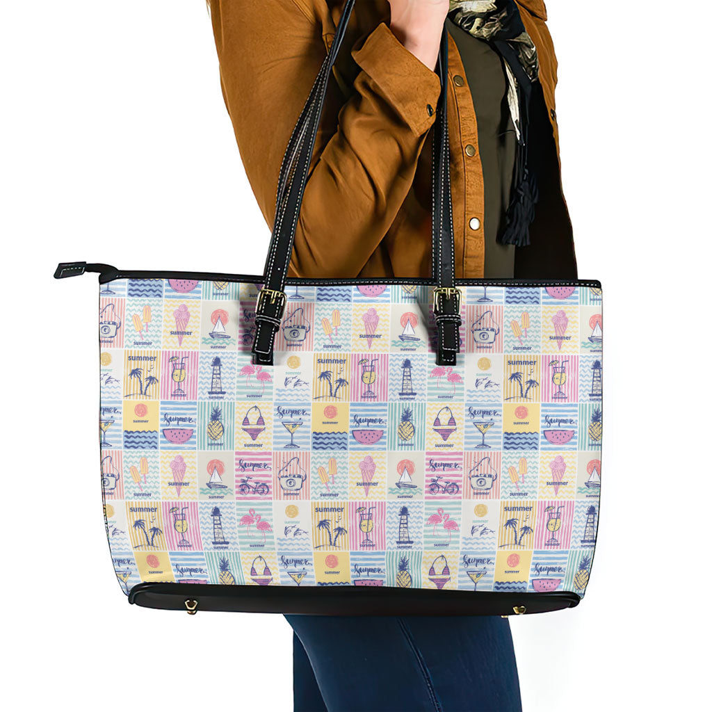 Aloha Summer Posters Grunge Textures Leather Tote Bag LT01 - Polynesian Pride