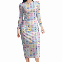 Aloha Summer Posters Grunge Textures Long Sleeve Bodycon Dress LT01 Long Dress Multicolor - Polynesian Pride