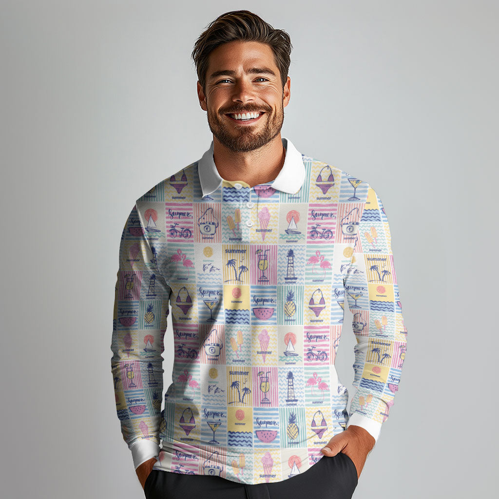 Aloha Summer Posters Grunge Textures Long Sleeve Polo Shirt LT01 - Polynesian Pride