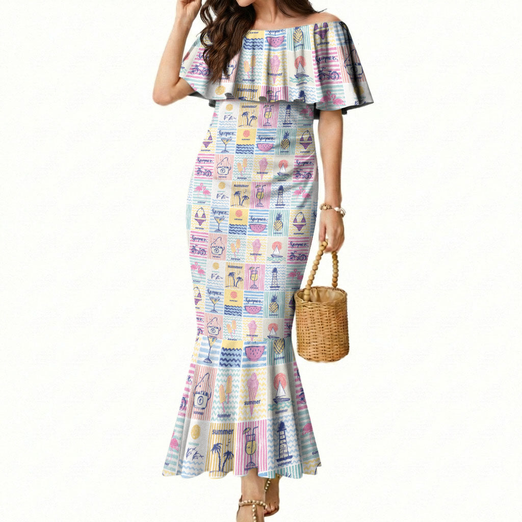 Aloha Summer Posters Grunge Textures Mermaid Dress LT01 Women Multicolor - Polynesian Pride