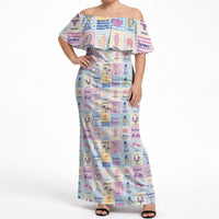 Aloha Summer Posters Grunge Textures Off Shoulder Maxi Dress LT01 Women Multicolor - Polynesian Pride